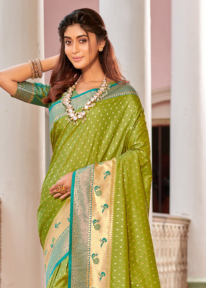 Light Green Spun Silk Saree With Blouse Piece