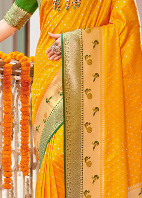 Yellow Spun Silk Saree With Blouse Piece