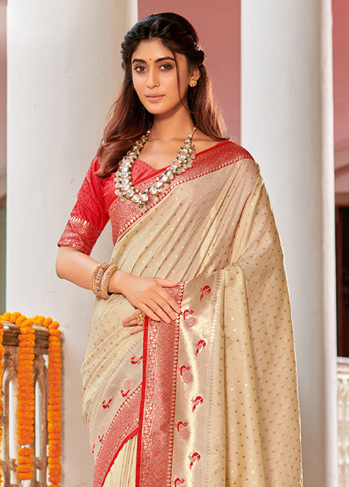 Cream Spun Silk Saree With Blouse Piece