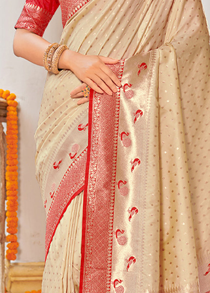 Cream Spun Silk Saree With Blouse Piece