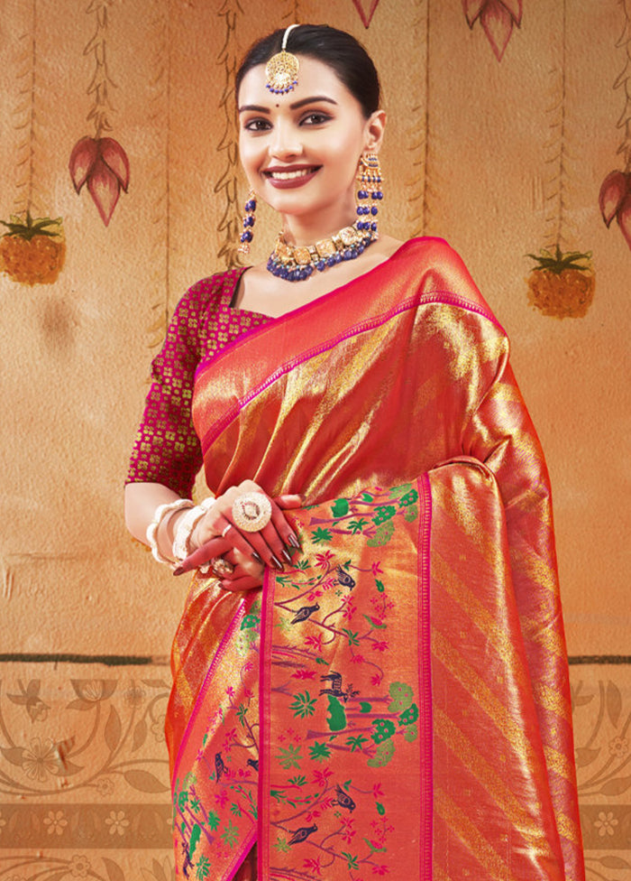 Orange Dupion Silk Saree With Blouse Piece