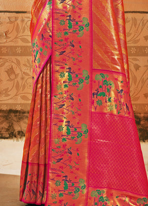 Orange Dupion Silk Saree With Blouse Piece