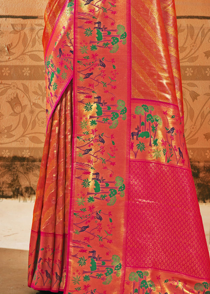 Orange Dupion Silk Saree With Blouse Piece