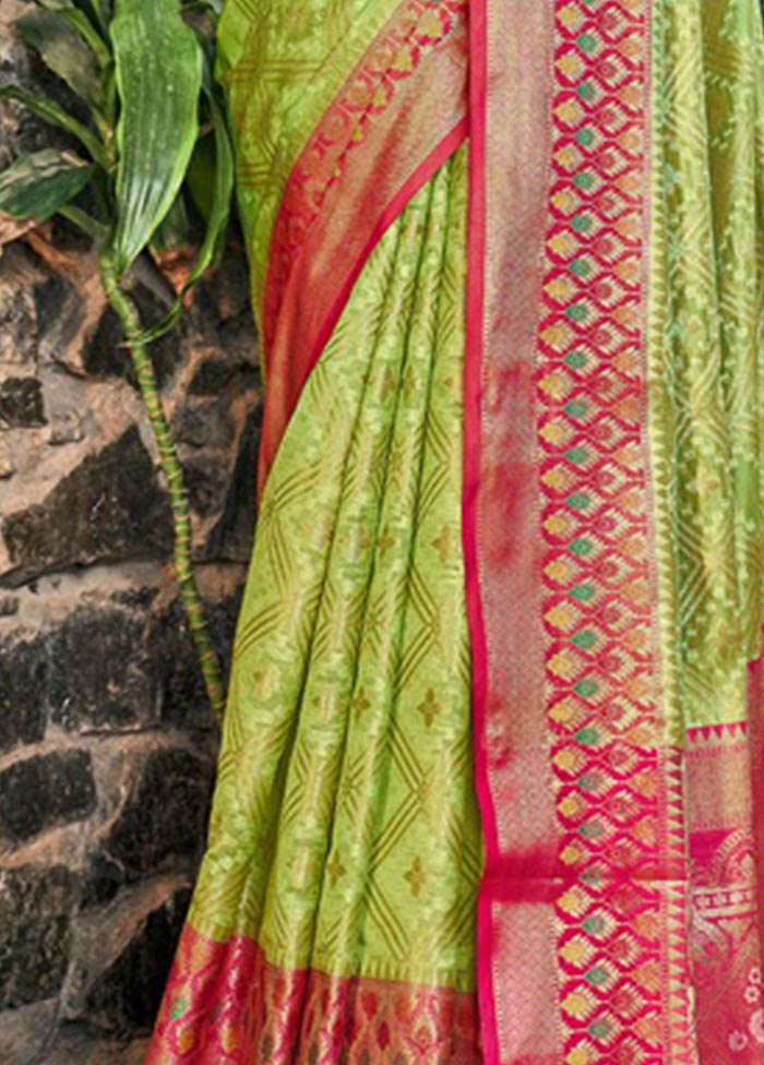 Parrot Green Organza Saree With Blouse Piece