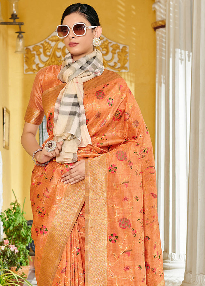 Orange Spun Silk Saree With Blouse Piece