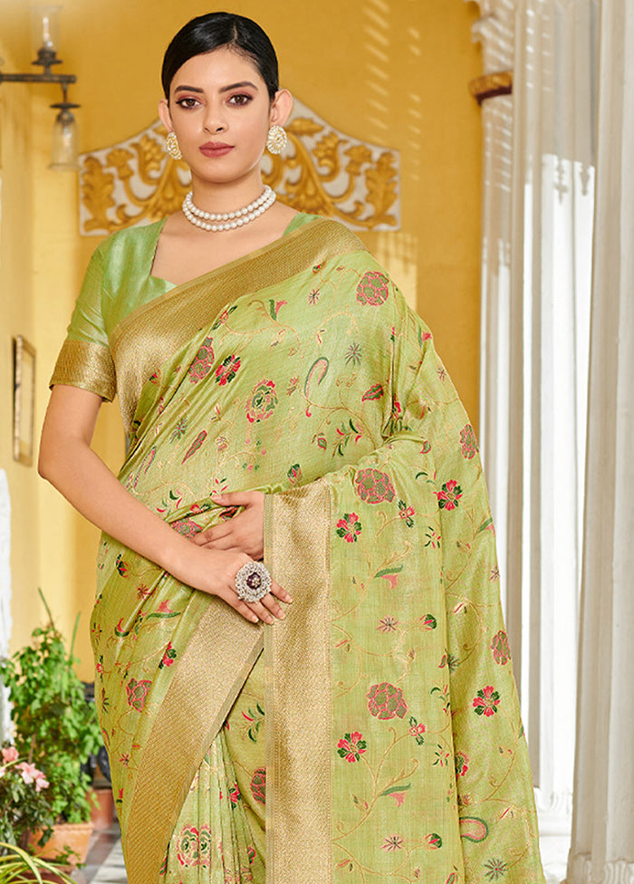 Light Green Spun Silk Saree With Blouse Piece