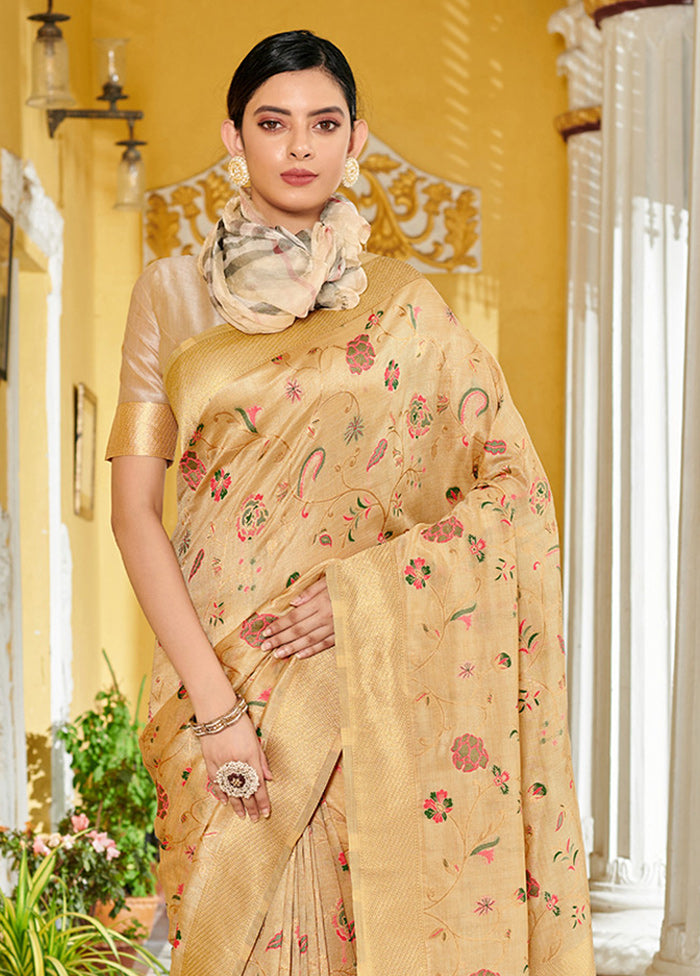 Cream Spun Silk Saree With Blouse Piece