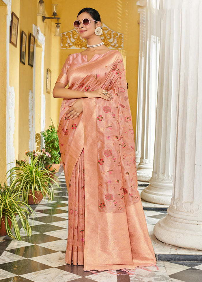 Light Pink Spun Silk Saree With Blouse Piece