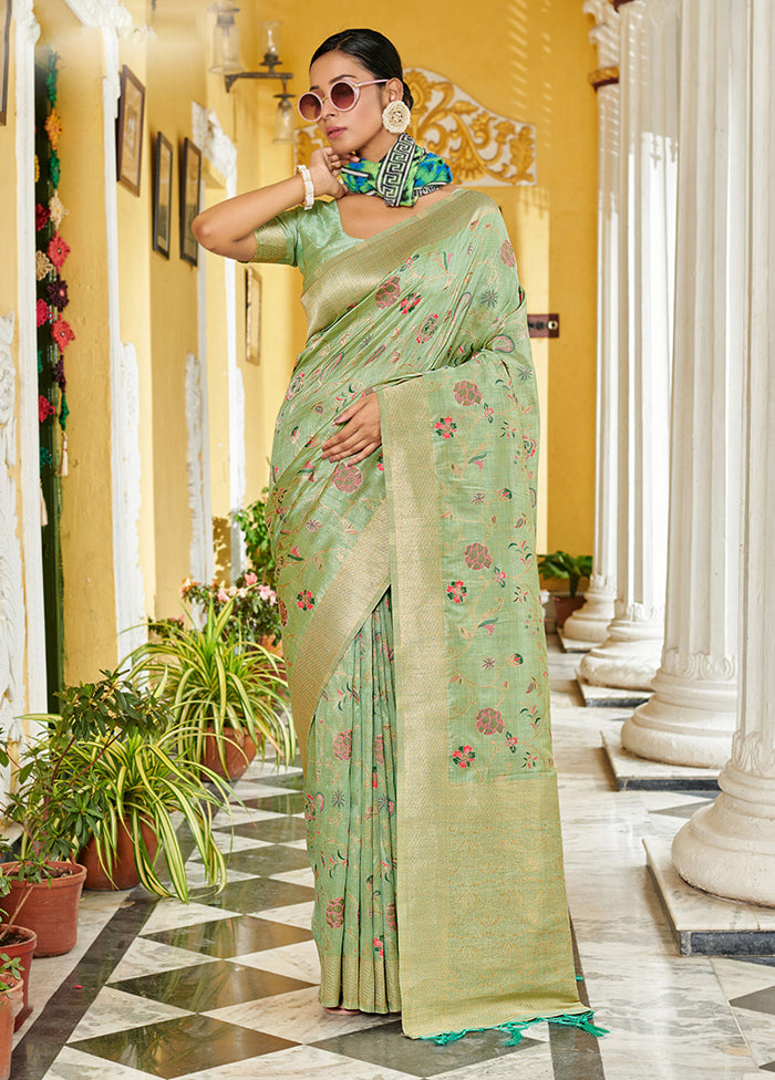 Light Green Spun Silk Saree With Blouse Piece