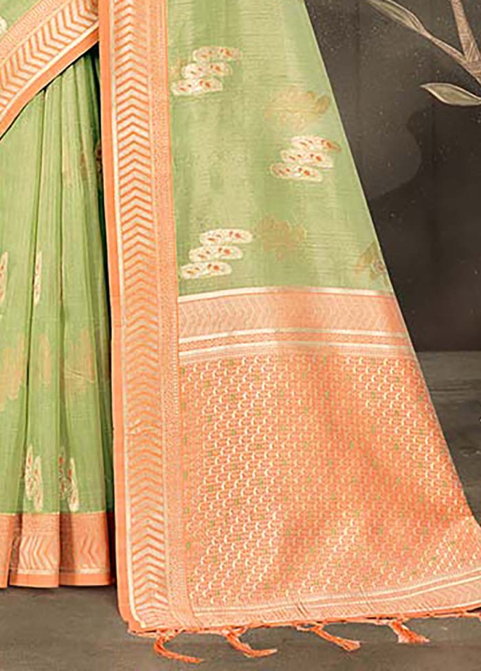 Light Green Cotton Saree With Blouse Piece