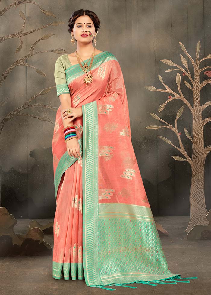 Pink Cotton Saree With Blouse Piece