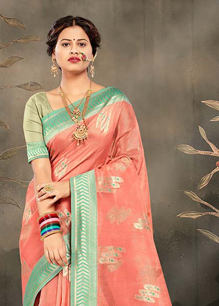 Pink Cotton Saree With Blouse Piece