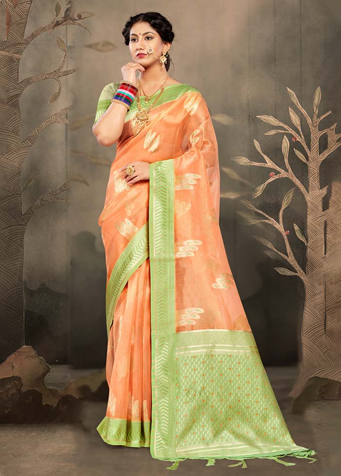 Orange Cotton Saree With Blouse Piece