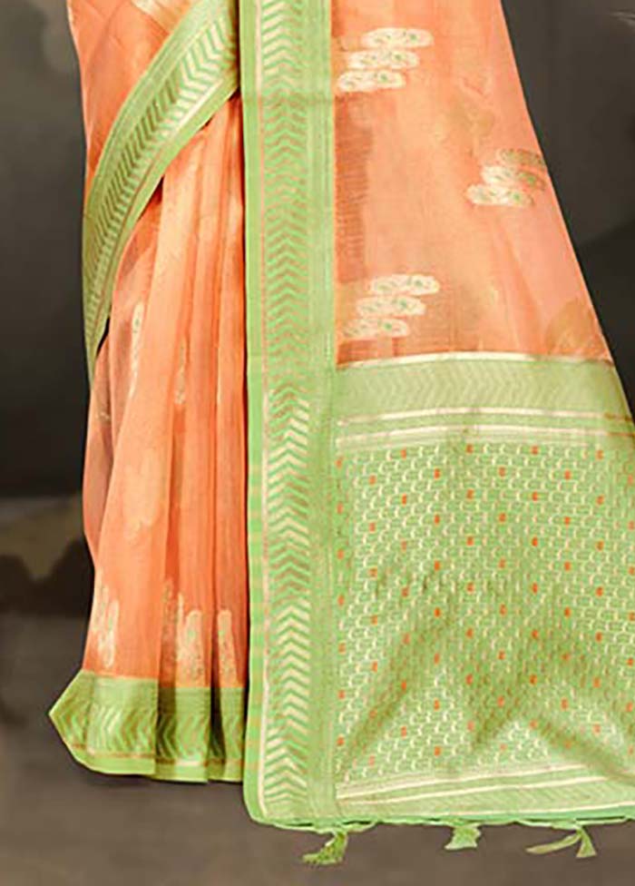 Orange Cotton Saree With Blouse Piece