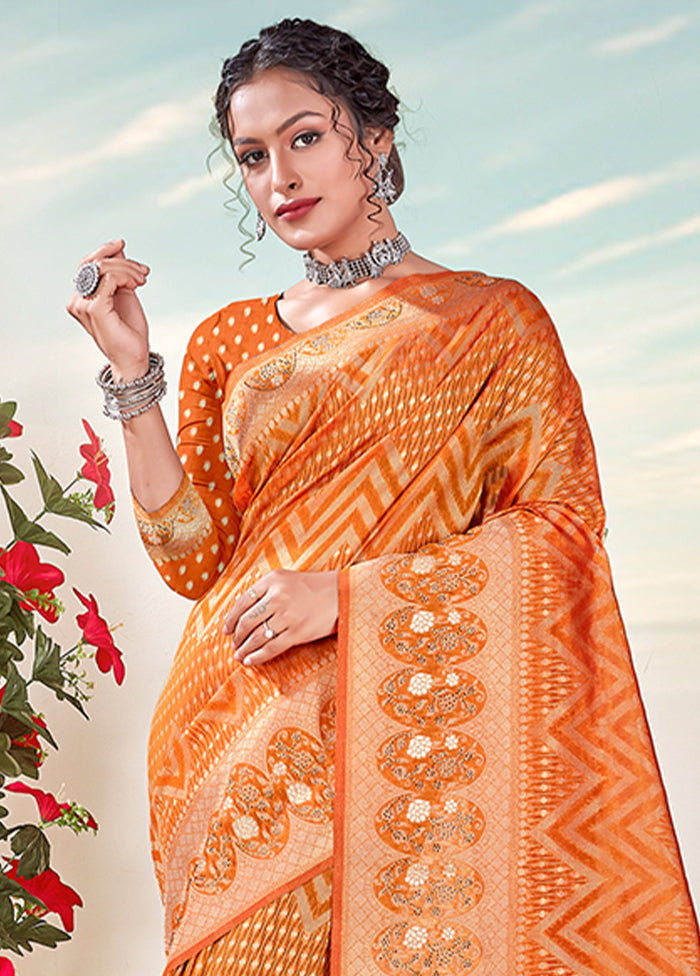 Orange Organza Saree With Blouse Piece