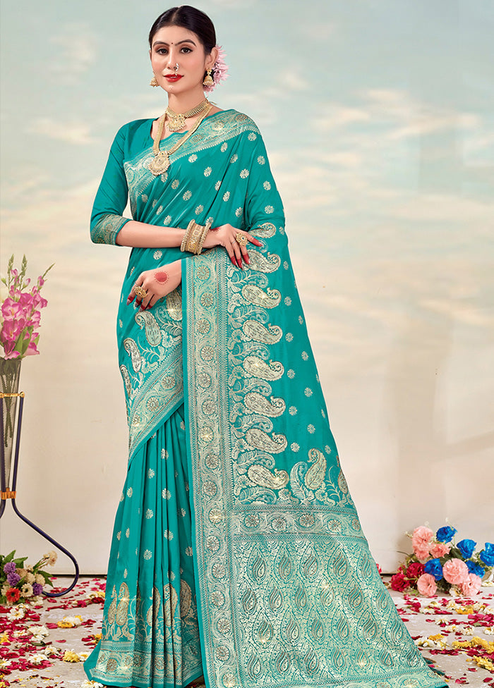 Sky Blue Spun Silk Saree With Blouse Piece