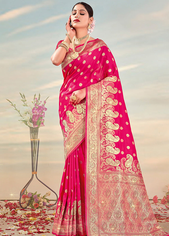 Magenta Spun Silk Saree With Blouse Piece