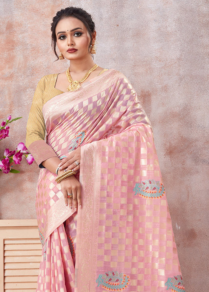 Pink Kota Cotton Saree With Blouse Piece