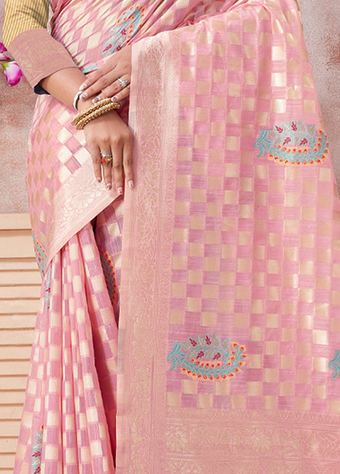 Pink Kota Cotton Saree With Blouse Piece