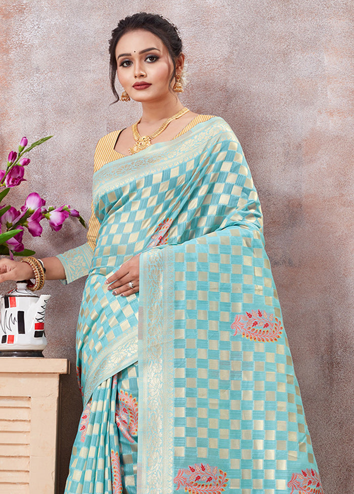 Sky Blue Kota Cotton Saree With Blouse Piece