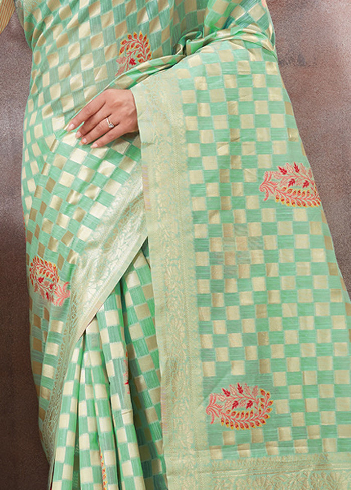 Sea Green Kota Cotton Saree With Blouse Piece