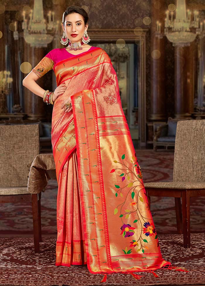 Pink Spun Silk Saree With Blouse Piece