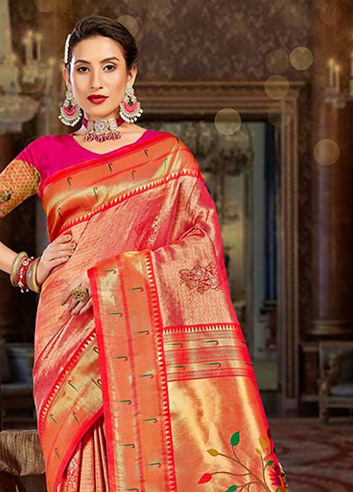 Pink Spun Silk Saree With Blouse Piece