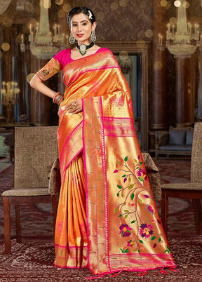 Orange Spun Silk Saree With Blouse Piece