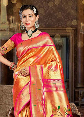 Orange Spun Silk Saree With Blouse Piece