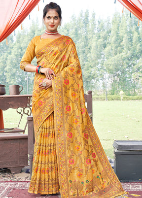 Mustard Spun Silk Saree With Blouse Piece