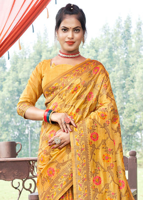 Mustard Spun Silk Saree With Blouse Piece