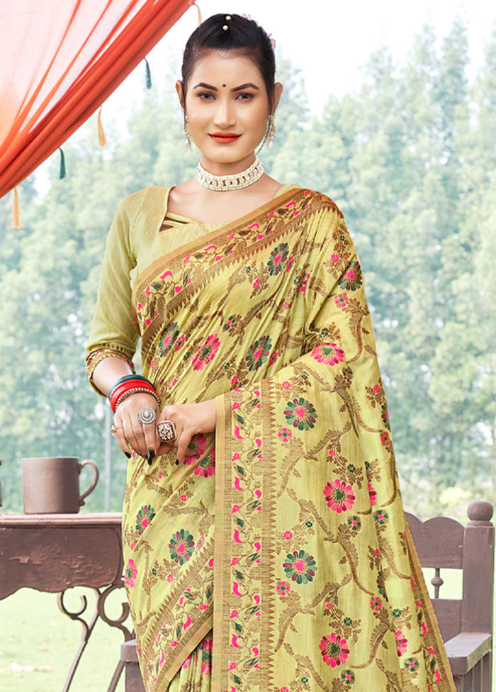 Light Yellow Spun Silk Saree With Blouse Piece