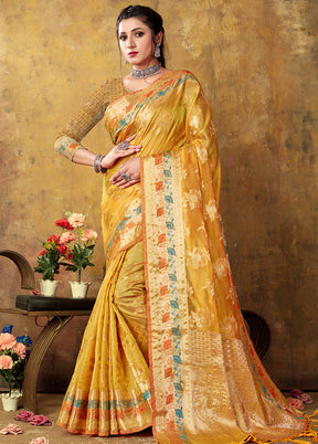 Yellow Organza Saree With Blouse Piece