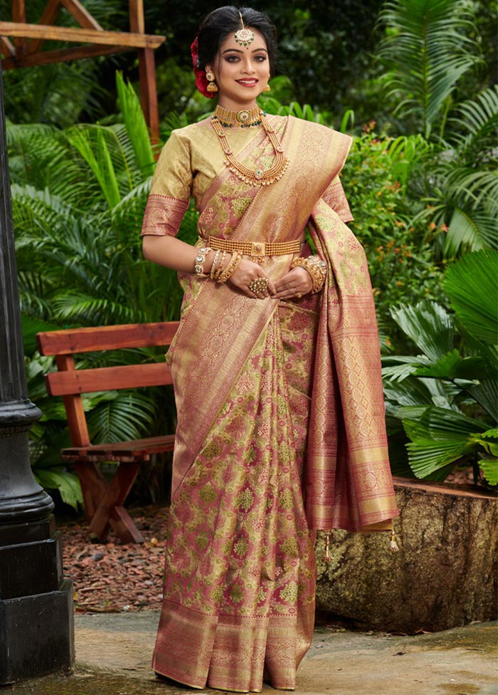 Pink South Silk Saree With Blouse Piece