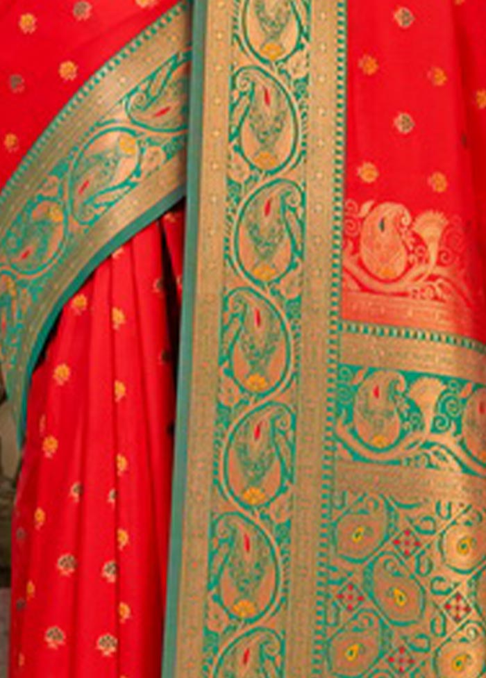 Red Spun Silk Saree With Blouse Piece