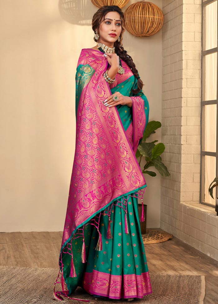 Sea Green Spun Silk Saree With Blouse Piece