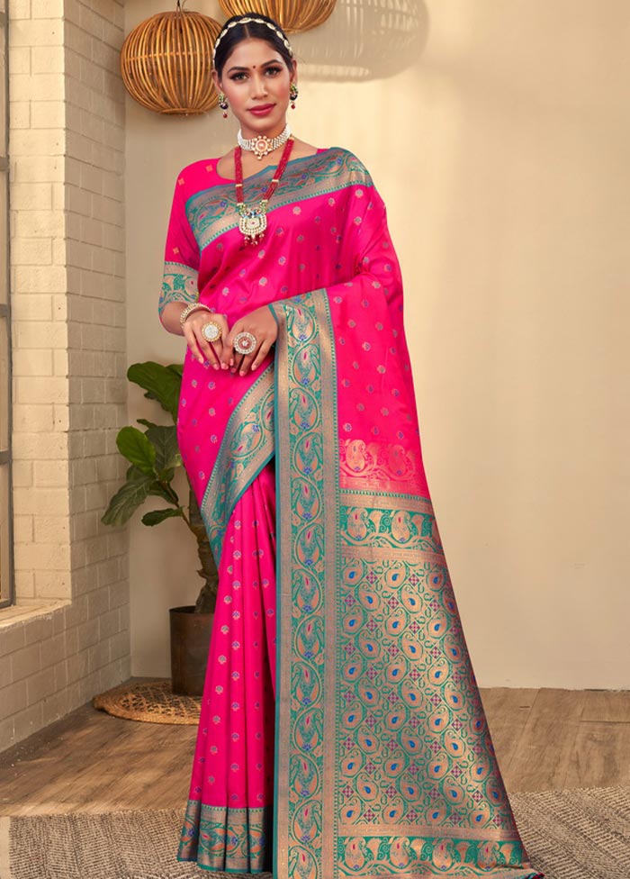 Magenta Spun Silk Saree With Blouse Piece