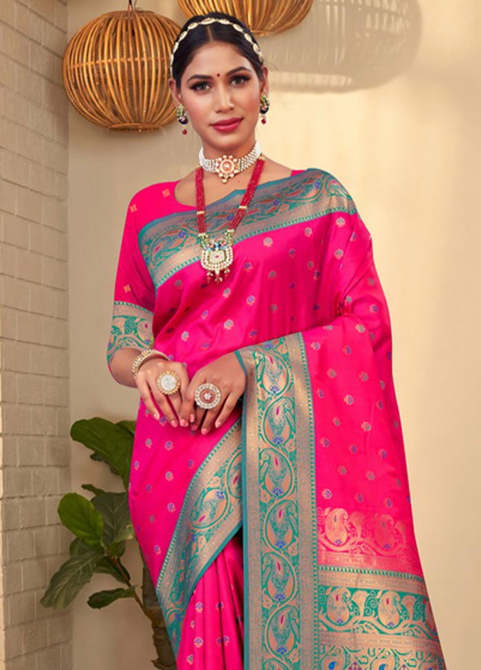 Magenta Spun Silk Saree With Blouse Piece