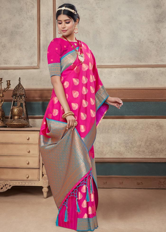 Magenta Spun Silk Saree With Blouse Piece