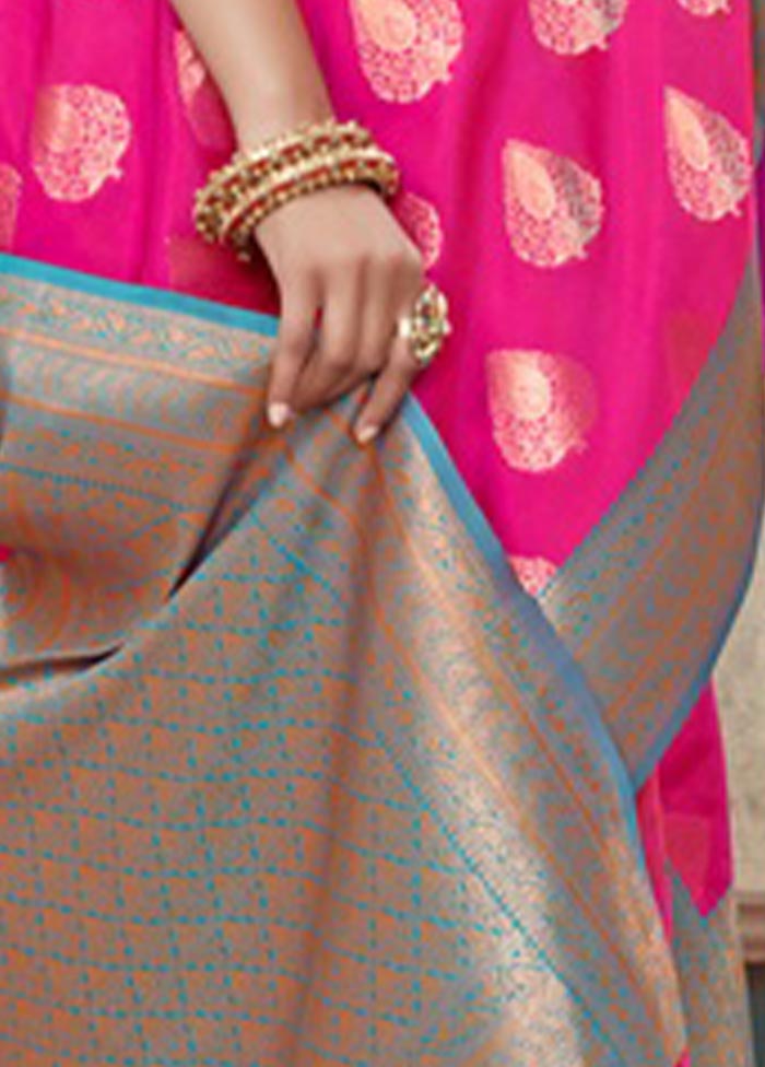 Magenta Spun Silk Saree With Blouse Piece