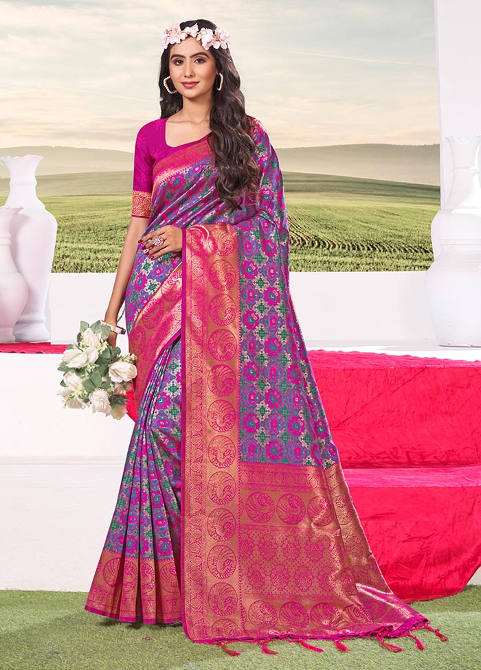 Purple Spun Silk Saree With Blouse Piece