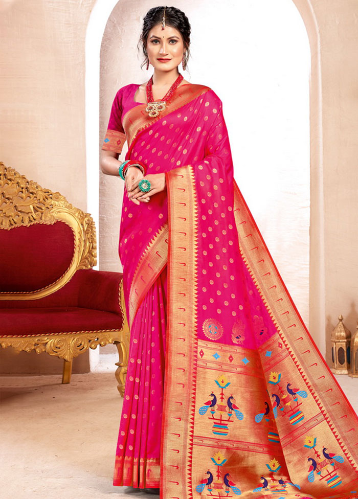 Pink Spun Silk Saree With Blouse Piece