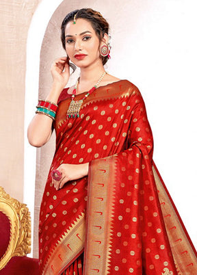 Red Spun Silk Saree With Blouse Piece