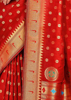 Red Spun Silk Saree With Blouse Piece