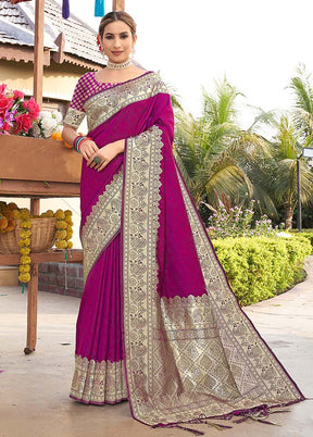 Purple Spun Silk Saree With Blouse Piece