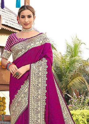 Purple Spun Silk Saree With Blouse Piece