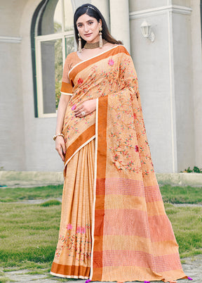 Peach Silk Saree With Blouse Piece