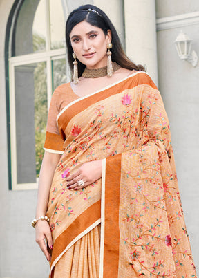 Peach Silk Saree With Blouse Piece