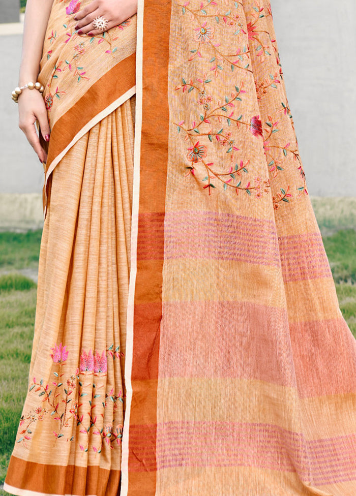 Peach Silk Saree With Blouse Piece