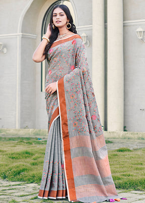 Grey Silk Saree With Blouse Piece